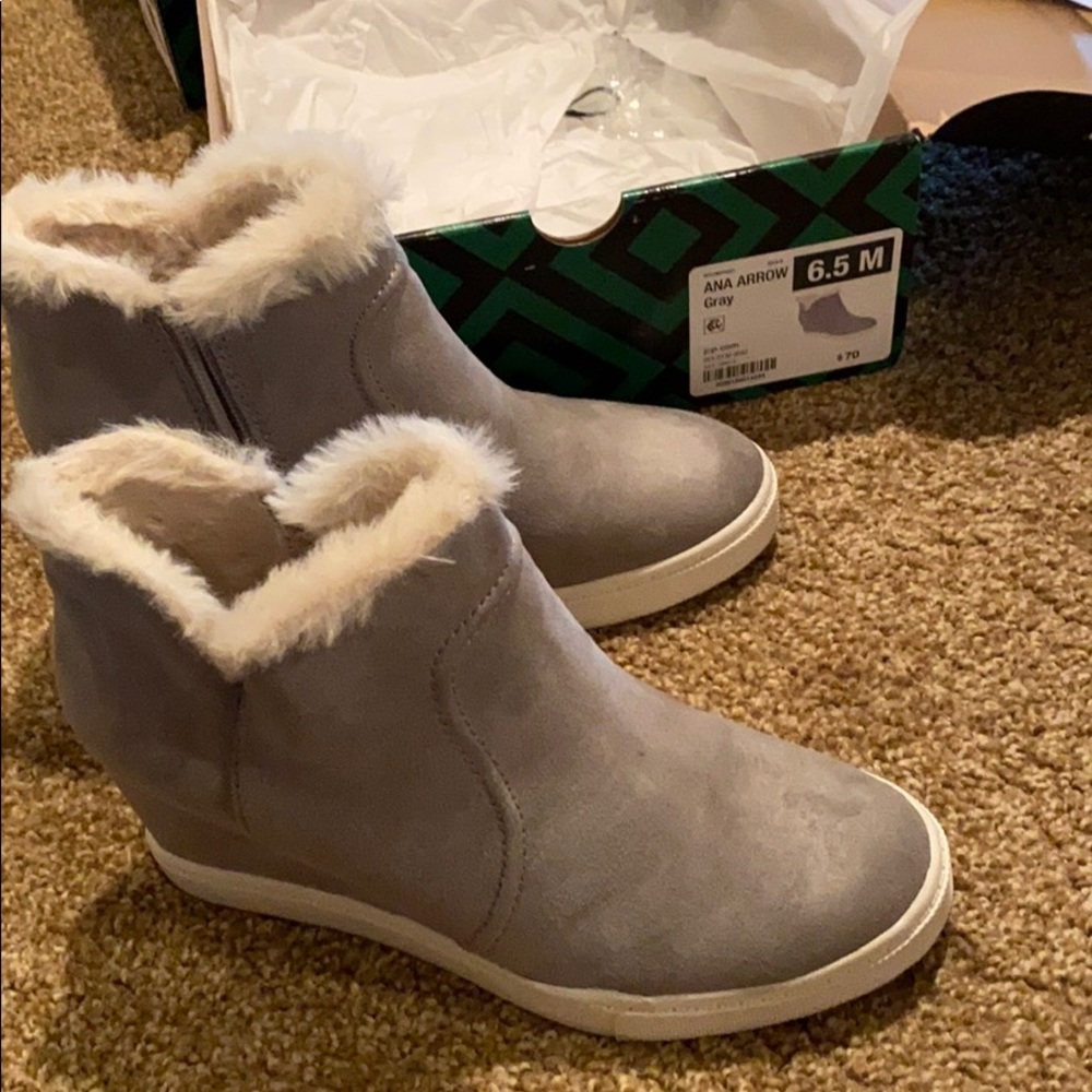 ANA Grey Wedge Booties